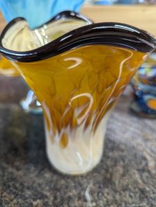 Scalloped Edge Vase in Amber, White, and Sepia