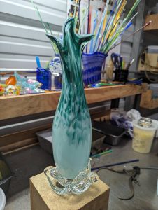 Blue Green Vase with Ice Foot