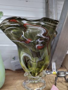 Footed Vase in Moss Green and Browns