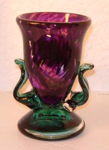 A deep purple and dark green kiddish cup. - Blown Glass